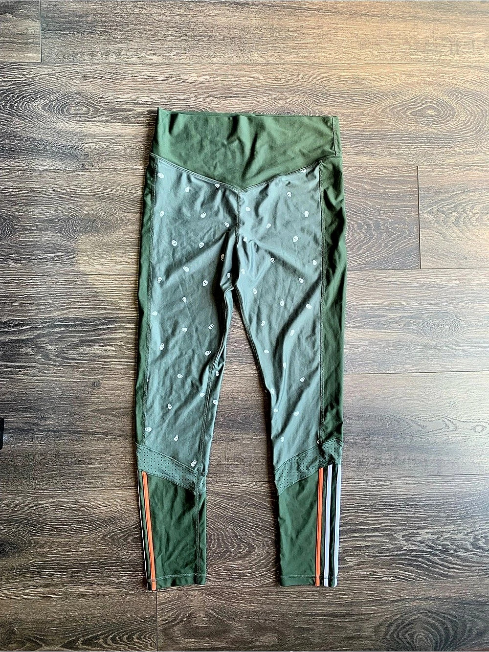 The Upside Olive Green Skull Print 7/8 Leggings with Striped Ankle Hem